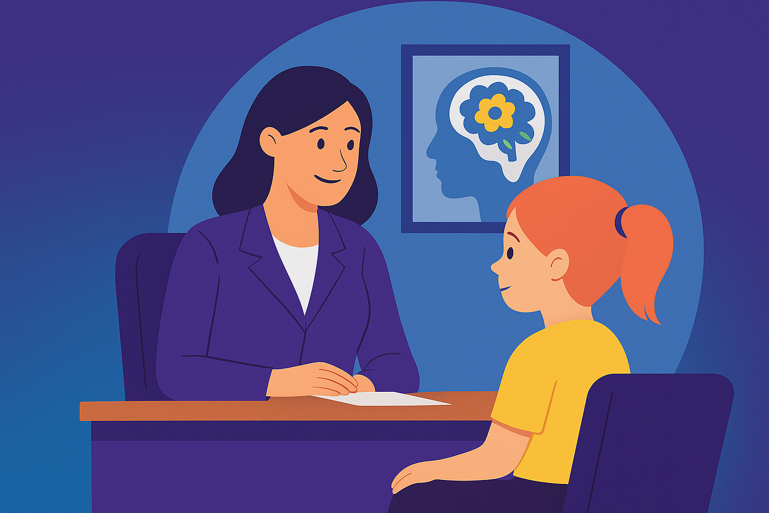 Psicóloga atendendo criança em avaliação neuropsicológica